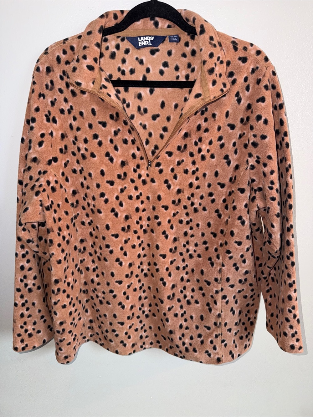 Lands' End Women's Cheetah-Print Half-Zip Fleece Pullover - Tan & Black Size 1X
